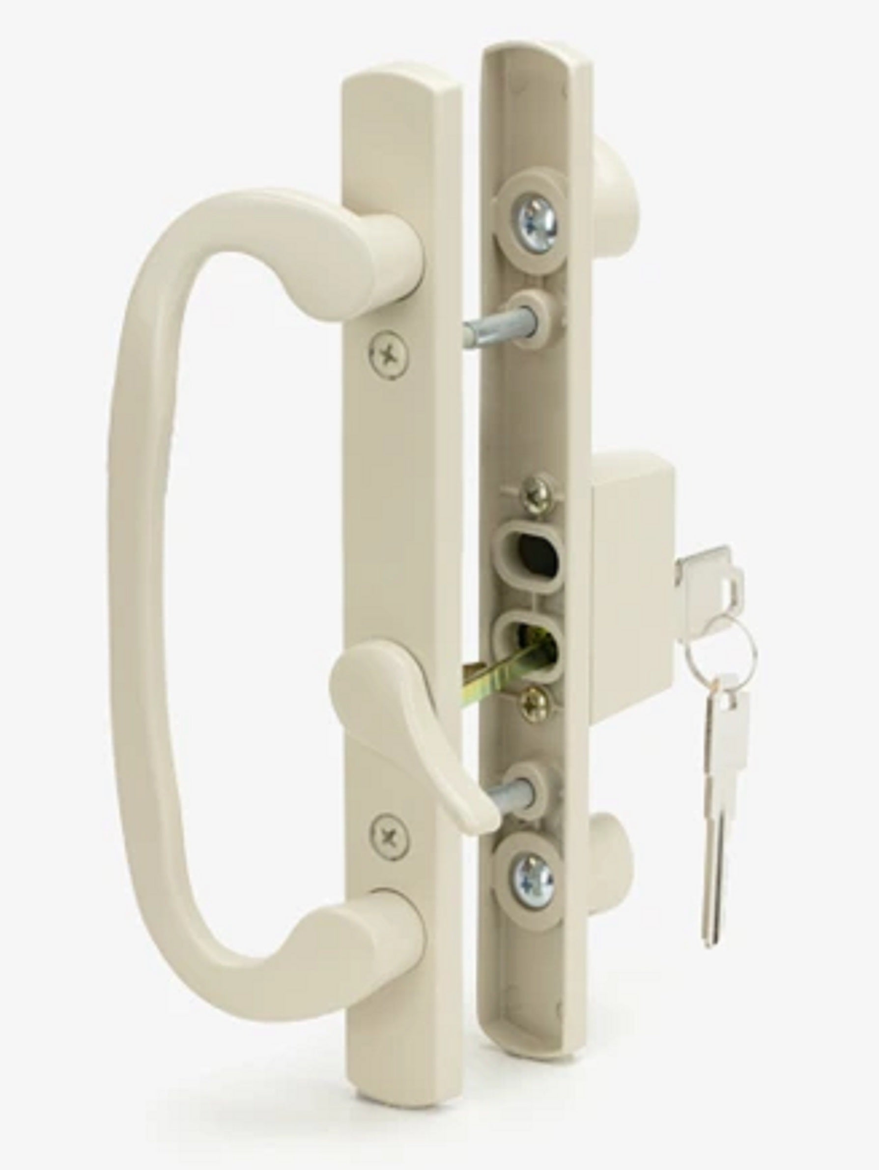 Sliding Door Handle Set, Sash Controls 2265, Keyed Lock, Mortise Type, Fits 3-15/16" Screw Holes, Offset Latch - Garage and Sliding Door Hardware